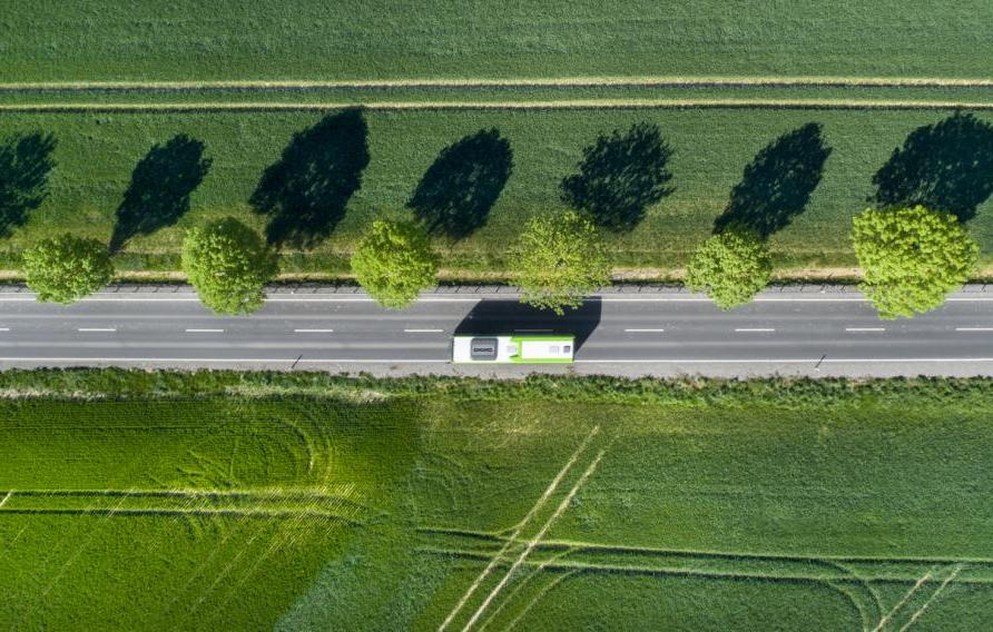 Road through agricultural area, aerial view